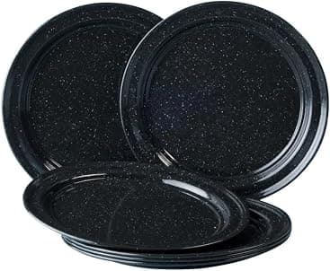 Juego de plato base, 32 cm, peltre ligero, negro jaspeado, 6 piezas